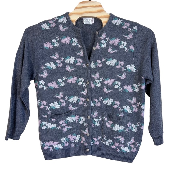 Vintage Women’s Knit Cardigan Floral Embroidered size large - Picture 1 of 6